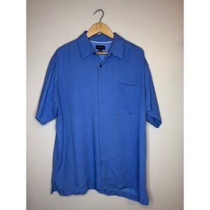 Toscano Silk Blend Short Sleeve‎ Button Down Shirt Blue XL
